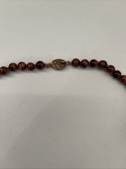Carved Tiger’s Eye Beaded Pendant W/ Filigree Beads Necklace Made In India 24″