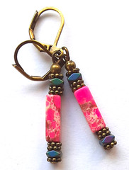 JASPER Pink & Hematite Crystal earring BRONZE LEVERBACK handcrafted XGE-3