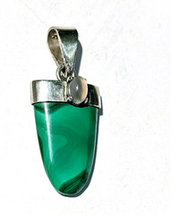 Vintage Malachite Pendant Clear Quartz Cbachon Accent Stone Sterling Silver