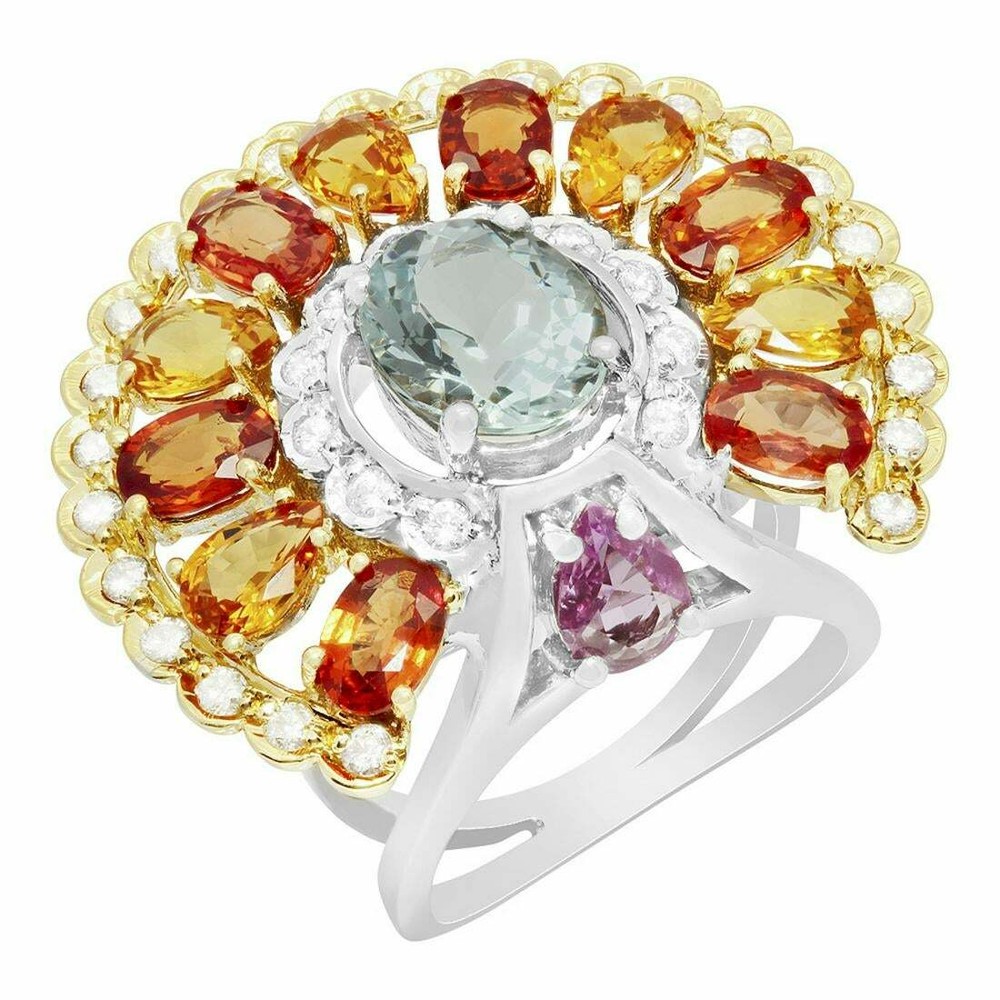 Stunning Multi Shape & Multi Color 13.65CT Gemstones Fabulous Flower Fine Ring
