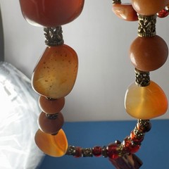 Artisan Carnelian Agate Statement Necklace 20″ Chunky Bead Boho Pendant