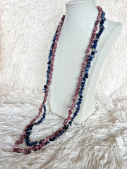 2 Necklaces Natural Stone Organic Earthy Blue Sodalite & Pink Rhodonite Coastal