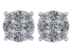 9 Stone Diamond Cluster Stud Earrings in 14K Gold 1.00ct-4.00ct, Lab Created