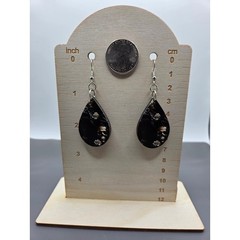 Handmade Earrings Silver Goth Skull Floral Pillar UV Printed Teardrop Dangle