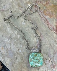 Barse NWT Blue Turquoise Reversible Large Pendant Sterling 28” 92.5 Necklace