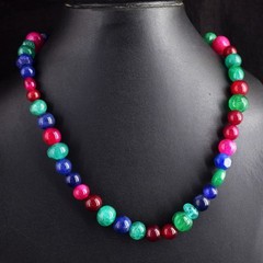 Most Brilliant Green Onyx & Ruby 443.00 Cts Beaded Jewelery Necklace RK 23 E798