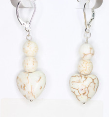 Howlite White 15mm Heart Gemstone 925 Sterling Silver Leverback Earrings 2″