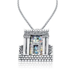 New Roman Glass & Sterling Silver Necklace The Holy Temple Of Jerusalem Pendant