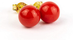 Sphere Earrings in Real Mediterranean Coral (Sardinian Coral) Mm 6.50-7 Mounted
