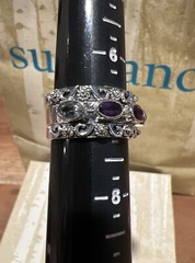 NWT Sundance Catalog Silver Aquamarine Amethyst “Cressida Ring Trio” Sz 7 $178