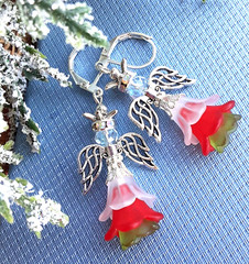 CHRISTMAS ANGEL Acrylic FLOWER Glass Pearl earring SP LEVER BACK #XAG