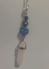 Genuine Milky CLEAR QUARTZ Crystal Point KYANITE Beads Glass Moon Face Pendant
