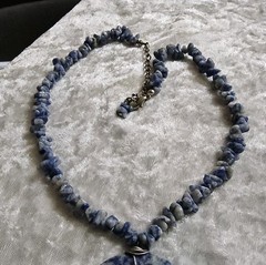 Sodalite Pendant Necklace 19” Round Stone Pendant ~ Lobster Claw Clasp Artisan