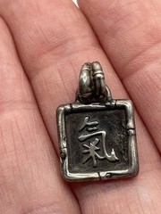 Sterling Silver Pendant Chinese Character Square Asian Signed