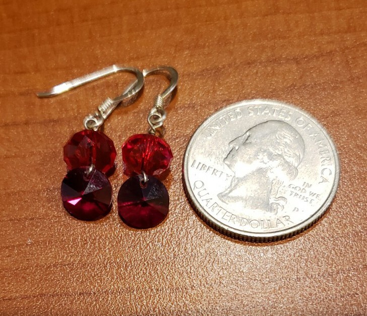 Swarovski crystal sterling silver earrings, wire wrapped, red, garnet red
