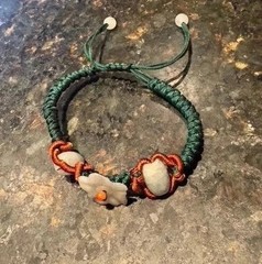 Jadeite Bracelet Carved Flower & Beaded String Handcrafted Adjustable NWOT