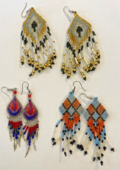 3 Handmade seed bead earring Fringe Native american Indigenous Beadwork Lot