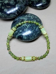 Jade And Chrysoprase Gemstone Bracelet Stretch One Of A Kind Handcrafted 7″