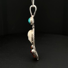 Sterling Silver Handmade Carved Face W/Turquoise Amber Pendant(3/4 x 2 3/8 Inch)