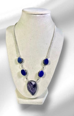 Amethyst & Lapis Lazuli 5 Gemstone Handmade Cascade Necklace 29 Grams 20″