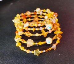 Handmade Memory Wire Shades Of Orange Beaded 5 Loop Wrap Bracelet Various Beads