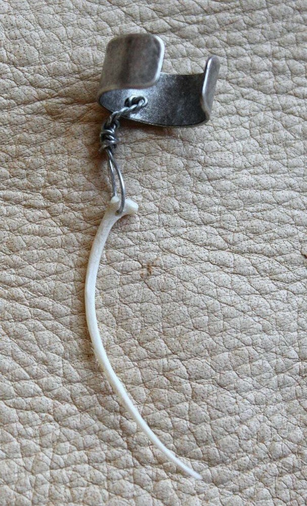Real snake rib bone on silver-plated brass ear cuff
