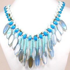 Turquoise Blue Natural Agate Drop Crystal Beads Bib Statement Necklace 17-19″