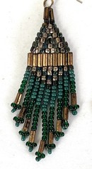 Green & Yellow Seed Beads w/ Gold Tone Tube Beads Hook Earrings 3” Drop Vintage