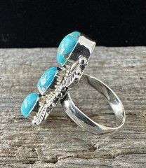 Sterling Silver Native American SW Genuine White Water Turquoise 3 Stone Ring