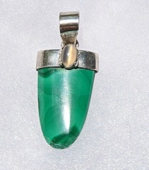 Vintage Malachite Pendant Clear Quartz Cbachon Accent Stone Sterling Silver