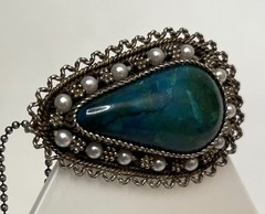 VTG Eilat Seed Pearl Silver Conv Pin Pendant Geen Stone Alachite Chrysocolla