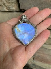 Large Artisan Handcrafted Sterling Silver Rainbow Moonstone pendant Brand New