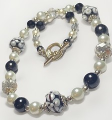Artisan Ooak Art Deco Lampwork Glass Jewelry Black & White Necklace #8 Classic
