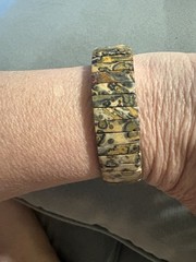 Natural Leopardskin Jasper Overlay Stainless Steel Stretch Bracelet 6.5” Retro