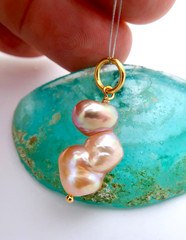 EXOTIC FRESHWATER METALLIC APRICOT IRIDESCENT RAINBOW AAA KESHI PEARL PENDANT