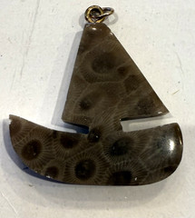 PETOSKEY STONE Sailboat Pendant Artisan Made