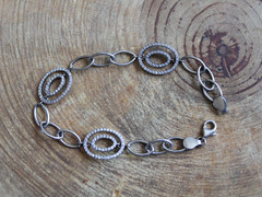 Sterling Silver Link Bracelet w Double Oval CZ accents by CI Turkey