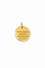 14k SOLID Gold Happy Smile Face Pendant Personalized Necklace, Engrave Text Word