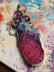 Vibrant Unicorn Druzy Pendant Rainbow Quartz Agate With Chain