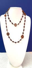 SW 24″ Petrified Brown Wood Bead Necklace with Fossil ,Tear Drop, & Seed Beads