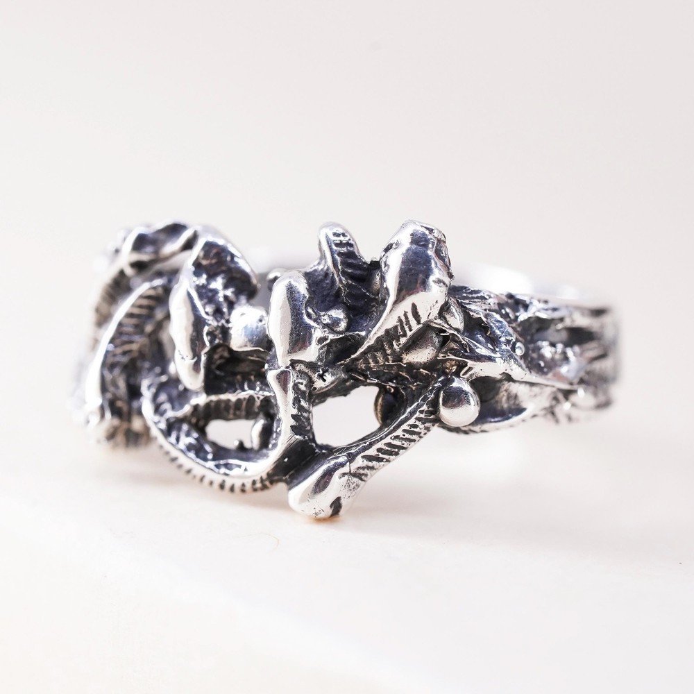 Size 5, vintage Sterling silver handmade ring, 925 snake band