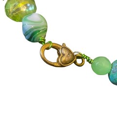 Artisan Modern Viking Knit Wire Woven Necklace 20″ Green Mixed Media Statement