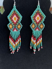 Handmade Southwestern Beaded Earrings Geometric Fringe Boho Statement Hippie New