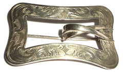LARGE VINTAGE SIGNED STERLING SILVER ENGRAVED DESIGN BUCKLE BROOCH PIN 22 GRAMS