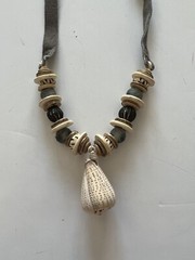 Twine & Twig Signature Shell Slim Necklace Mist and Fog Dark Gray Suede Strap
