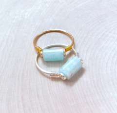Aquamarine Ring, Handmade Wire Wrap, Gold Silver Band, March Gemstone, Clarity