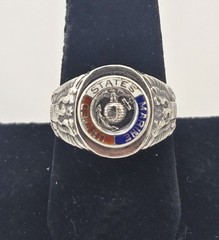 Vintage US Marines Sterling Silver Robbins Co Military Enamel Ring Size 8 – 7.7g