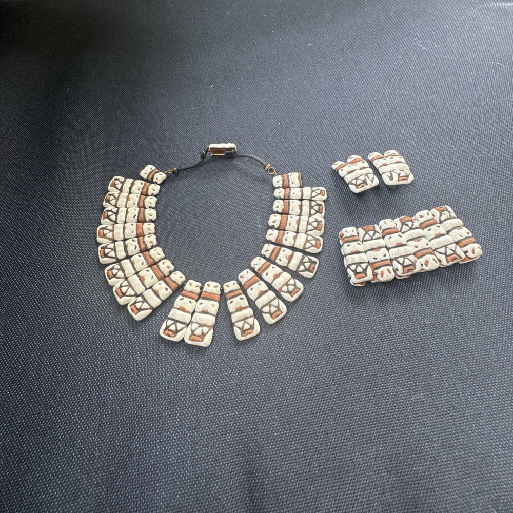 Garon W.I. Jamaica Clay Painted Horse Heads Bracelet & Earrings