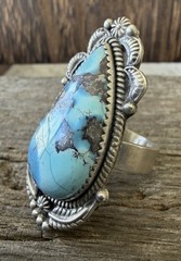 Sterling Silver Native Style SW Genuine Golden Hills Turquoise Statement Ring