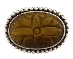 WHITNEY KELLY Sterling Silver Bead Accent Oval CARVED TIGER’S EYE Dome Ring~SZ 6